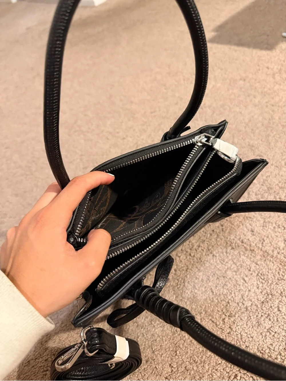 Black Structured Tote Handbag with Top Handles